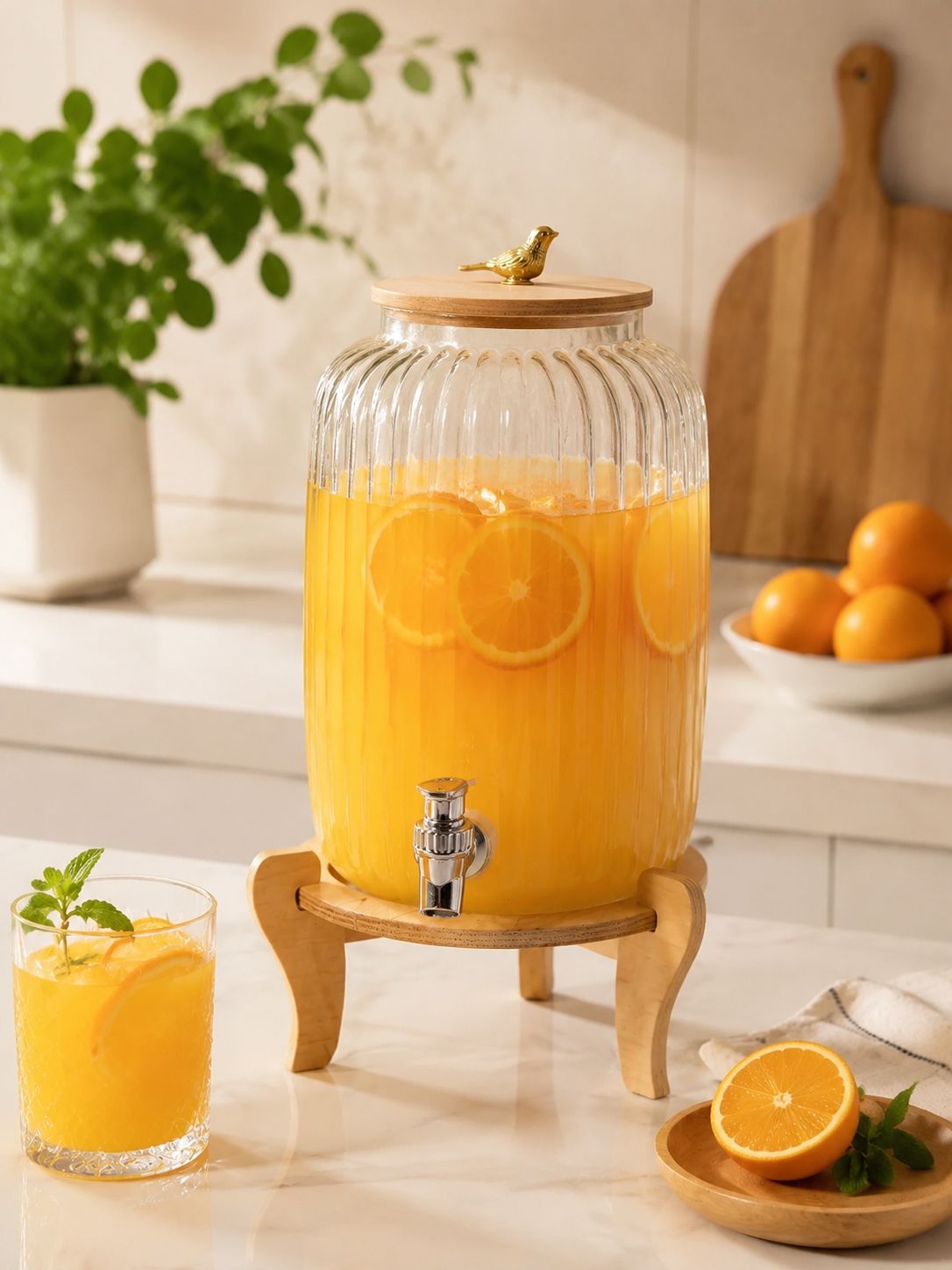 کلمن شیشه ای پایه چوبی